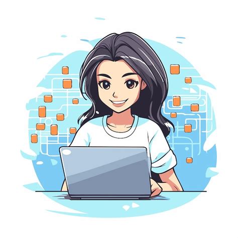 Premium Vector Girl With Laptop Vector Illustration In Cartoon Style