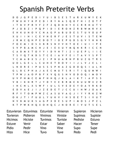 Spanish Preterite Verbs Word Search WordMint