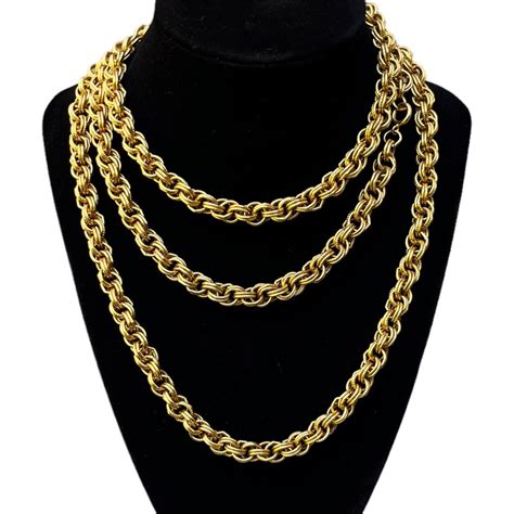 Vintage Extra Long Gold Chain Necklace 1980s 1990s Heavy Oversized