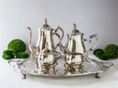 Vintage Silver Plate Tea Set With Tray Coffee Service Coffee Pot Teapot