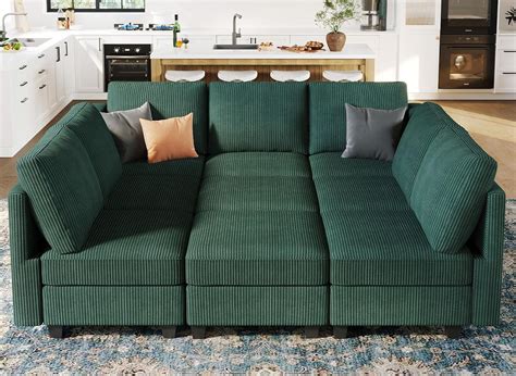 Belffin Corduroy Modular Sectional Sofa 9 Seat Convertible
