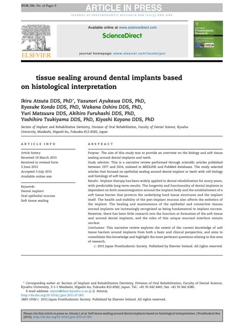 Soft Tissue Sealing Around Dental Implants Based On Histological Interpretation Pdf Dental