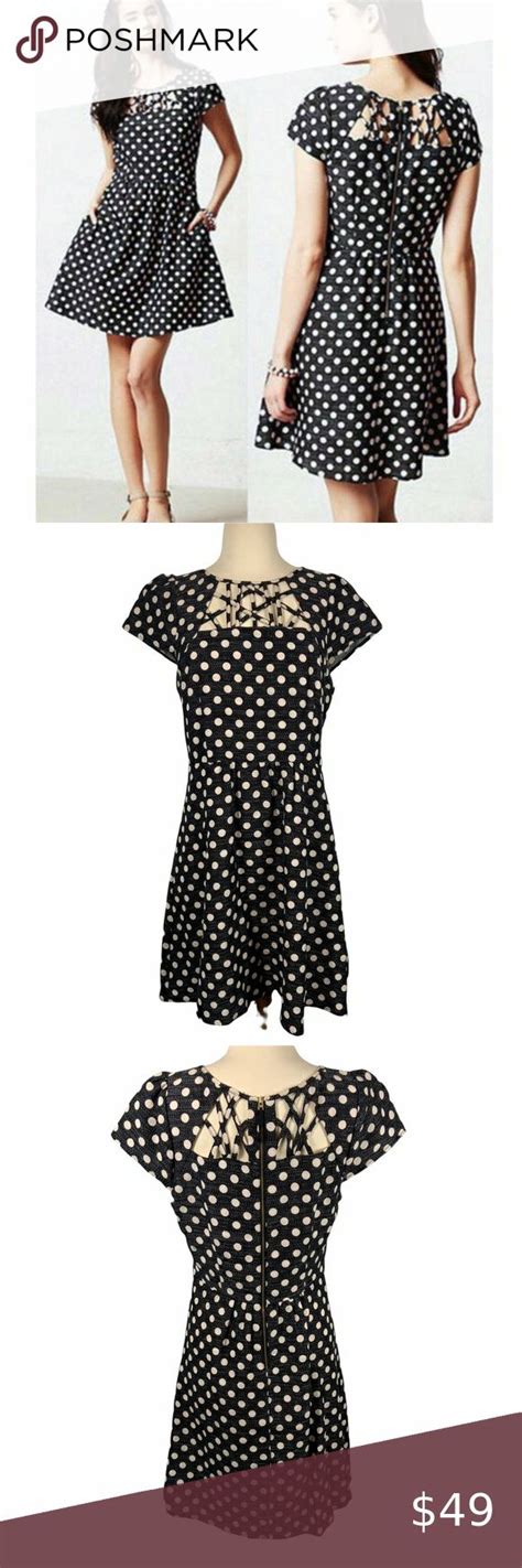 Maeve X Anthropologie Nicola Black White Polka Dot Cutout Fit Flare