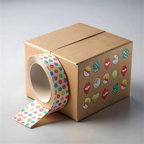 Packaging Box Tape With Stickers Mockup Premium Ai Generated Image