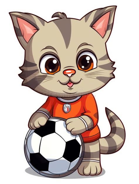 Cartoon Sticker Cute Kitten Football Player With A Soccer Ball Ai