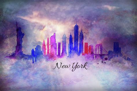 New York City Skyline In Watercolor Painting By Lilia D Fine Art America