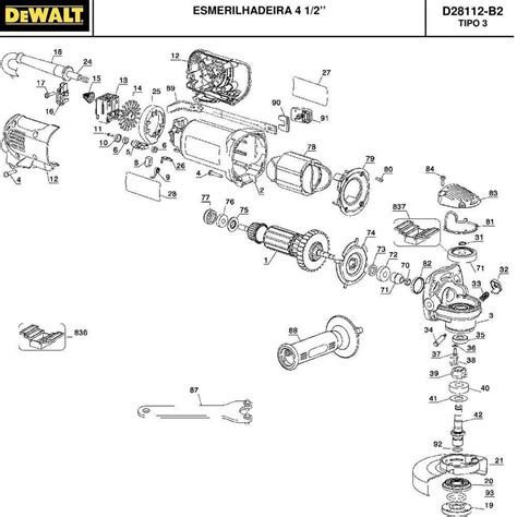 VISTA EXPLODIDA PEÇAS P ESMERILHADEIRA DEWALT D28112 B2 TIPO 3 220V