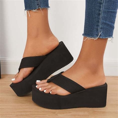 Chunky Platform Flip Flops Wedges Slip On Beach Sandals Platform Flip