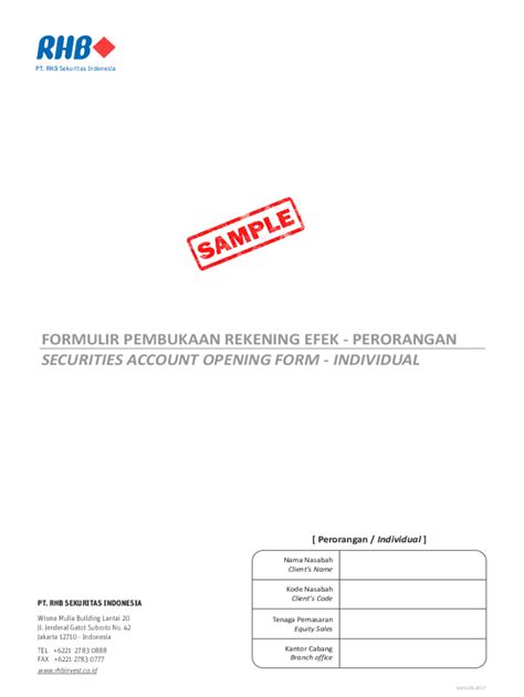 Fillable Online Opening Account RHB Sekuritas Fax Email Print PdfFiller