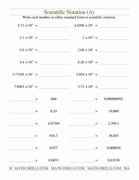 Scientific Notation Worksheet Chemistry