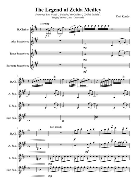 The Legend Of Zelda Medley Sheet Music For Saxophone Alto Saxophone Tenor Saxophone Baritone