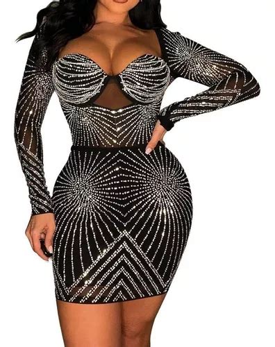 Vestido Festa Balada Sexy Decote Bordado Pedraria Luxo M75 Parcelamento Sem Juros