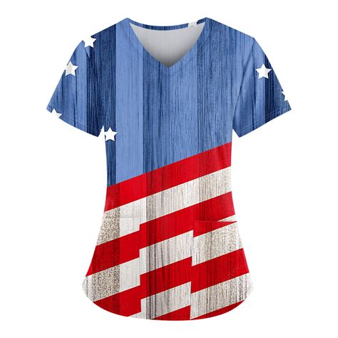 Uocefik Th Of July Scrubs For Women Short Sleeve Patriotic Summer