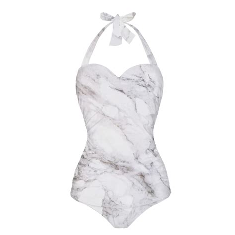 Stuoarte White Bikinis For Women One Piece Swimsuit Marble Print Tummy