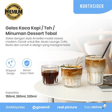 Jual Gelas Kaca Kopi Teh Minuman Dessert Tebal Coffee Stripped Glass