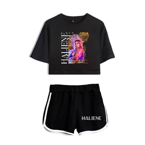 Haliene Singer Merch Two Piece Set Short Sleeve Crop Topshorts Womens Set