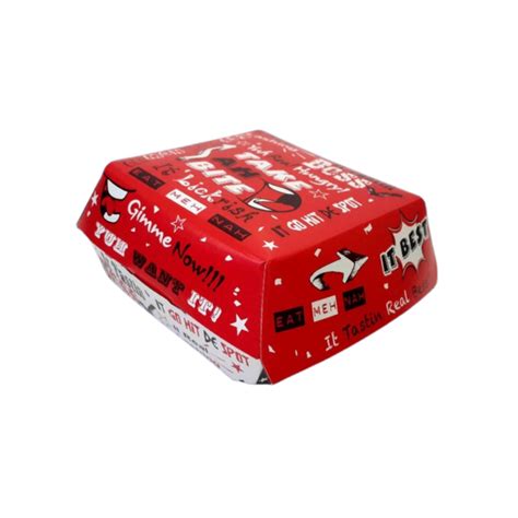 Red White Black Printed Paper Burger Box Large 6Lx6Wx2 75H