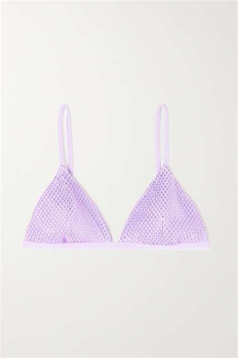 SIMKHAI Joelle Mesh Trimmed Crystal Embellished Triangle Bikini Top