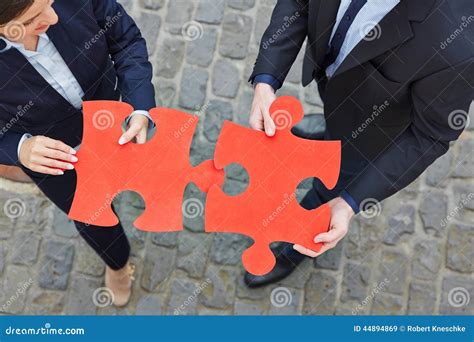 Two Business People Solving Jigsaw Stock Image Image Of Challenge