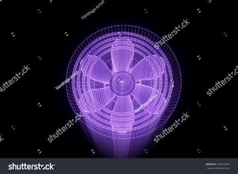 Rotation Fan Turbine Hologram Wireframe Style Stock Illustration