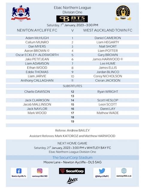 West Auckland Town FC On Twitter Todays Teams