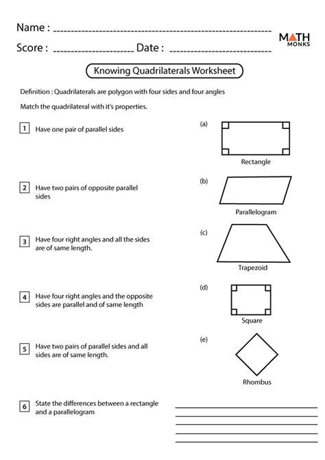 Special Quadrilaterals Worksheets