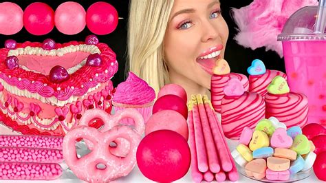 ASMR PINK DESSERTS MUKBANG CHOCOLATE COVERED PRETZELS VALENTINES