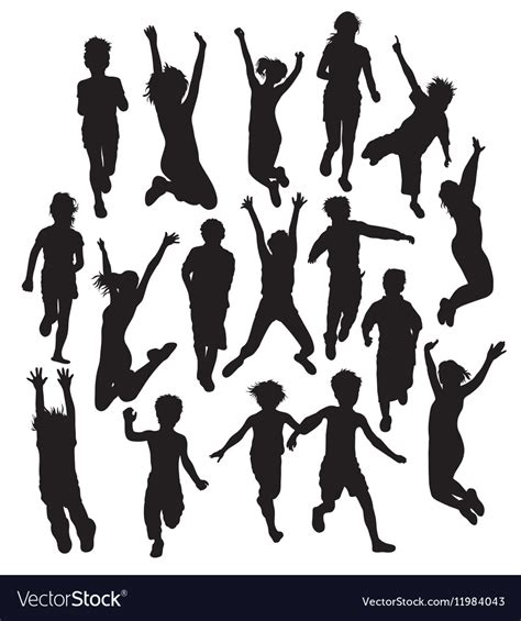 Silhouette activities children playing Royalty Free Vector