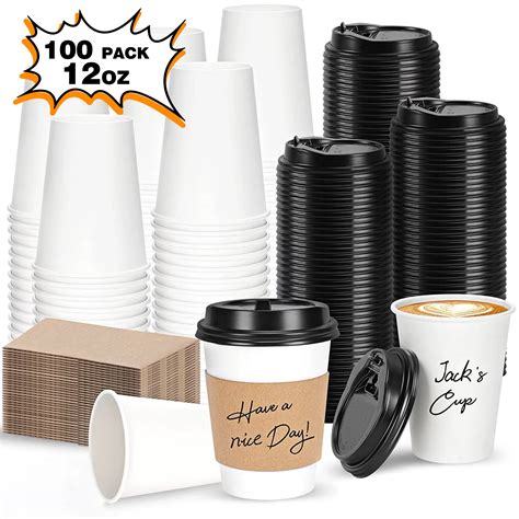 Disposable To Go Coffee Cups with Lids, 12 oz (100 Pcs) - Hot, Throw Away, Paper Cups - Walmart.com