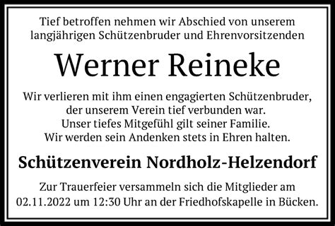 Traueranzeigen Von Werner Reineke Trauer Kreiszeitung De