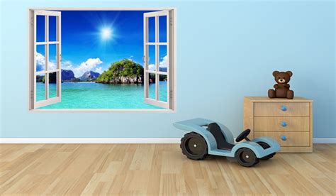 Beautiful Beach Wall Art 3D Window Colorful Beach Vinyl Wall | Etsy