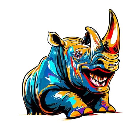 Beautiful Portrait Laughing Rhino Rhinoceros Icon Ai Vector Art Digital