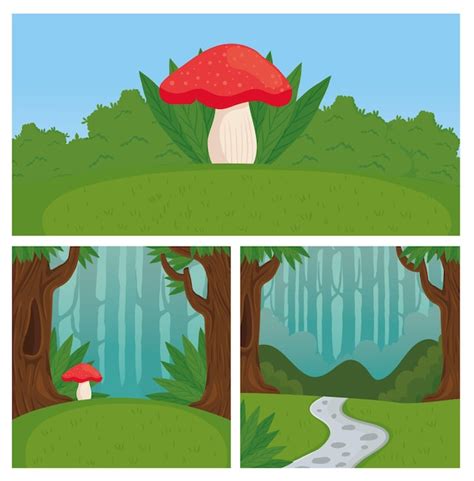 Premium Vector Fairytale Landscape Set Illustration