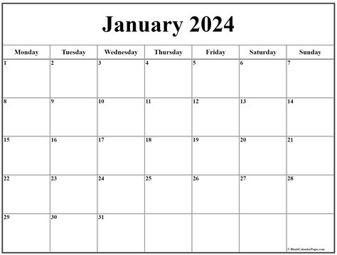 January Calendar Printable 2024