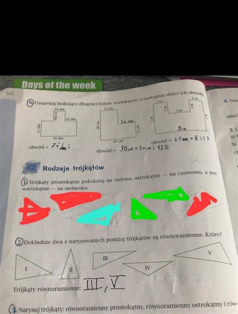 Zadanie 1 Trójkąty prostokątne pokoloruj na zielono ostrokątne na