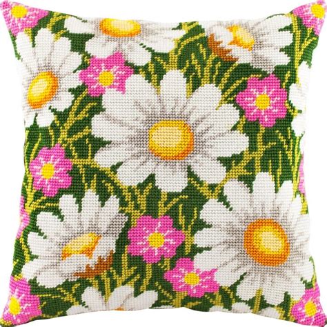 Diy Needlepoint Pillow Kit Daisies Tapestry Cushion Kit Half Cross