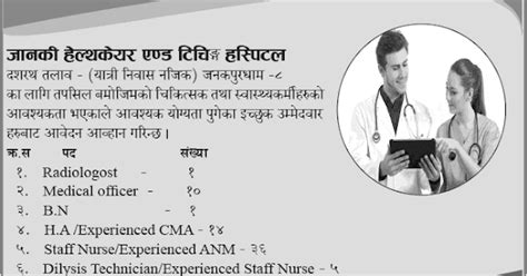 Janaki Healthcare And Teaching Hospital Vacancy Announcement Chetan TM