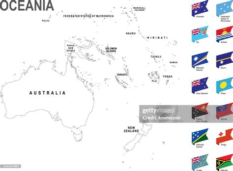 White Map Of Oceania With Flag Against White Background High-Res Vector ...