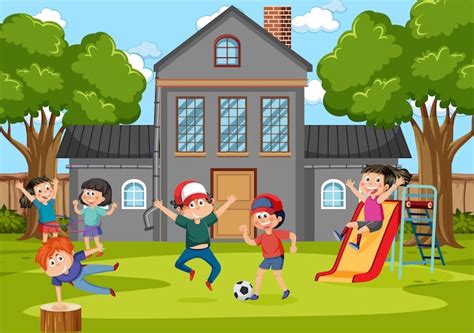 Premium Vector | Happy children at school playground