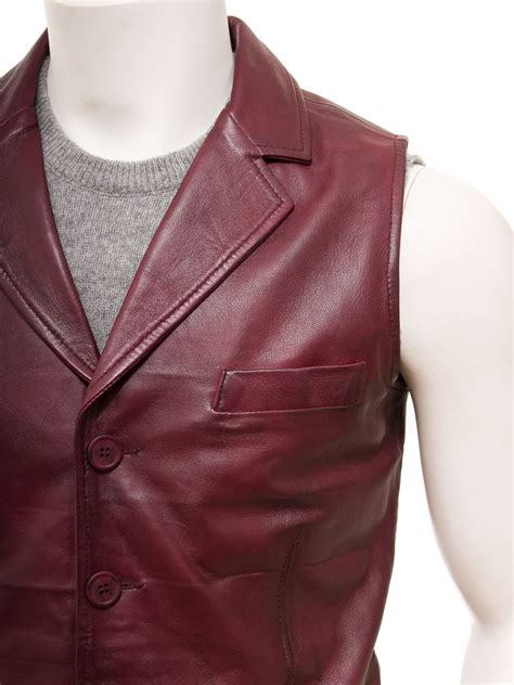 Men S Burgundy Leather Waistcoat Digby Men Caine