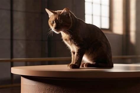 Un Gato Se Sienta En Una Mesa Frente A Una Ventana Vector Premium