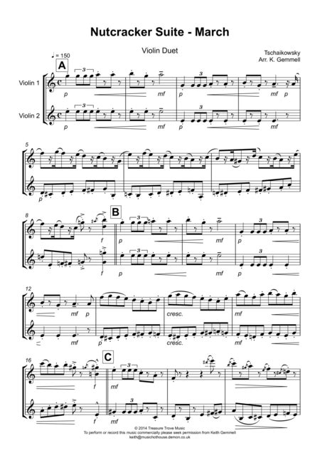 Nutcracker Suite March Violin Duet Arr Keith Gemmell By Tschaikovsky Sheet Music For