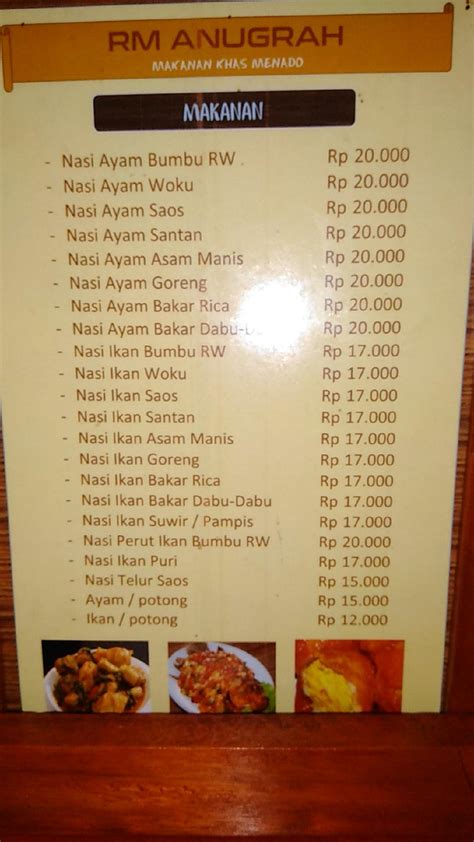 Menu At RM ANUGERAH KHAS MANADO Restaurant Manokwari