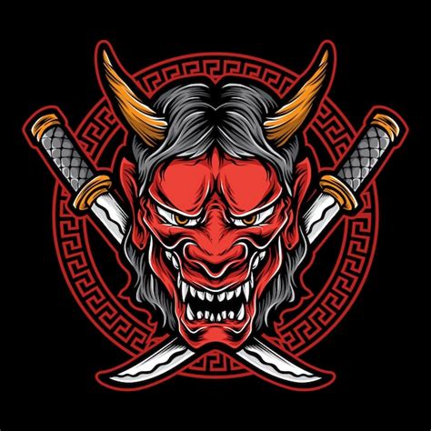 Premium Vector Japanese Demon Mask Logo