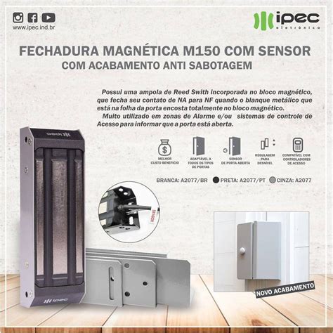 Fechadura Eletroimã M150 Eco c Sensor Cinza A2300 Ipec