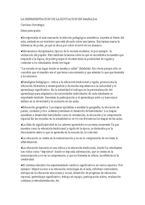 La Representacion De La Educacion En Mafalda