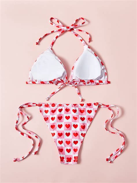 Heart Print Triangle Tie Side Bikini Swimsuit SHEIN USA