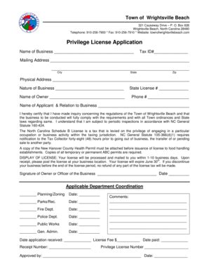 Fillable Online Privilege License Application Town Of Wrightsville