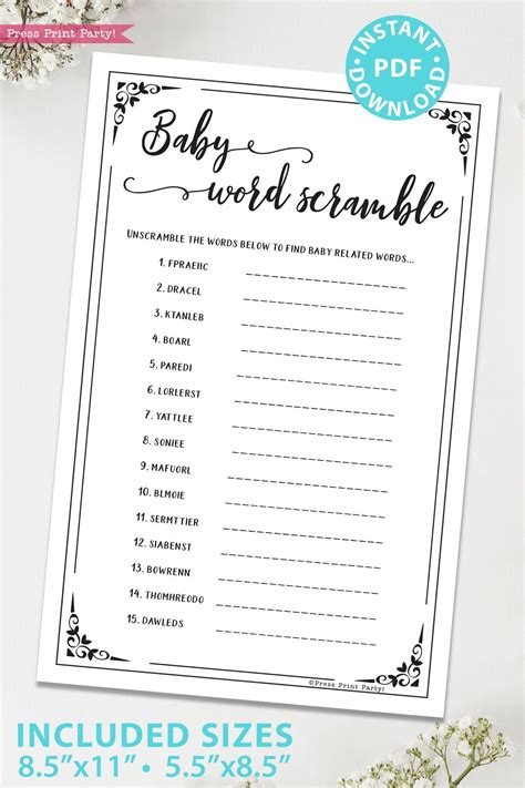 Baby Scramble Printable Worksheets Baby Shower Games Free Printable