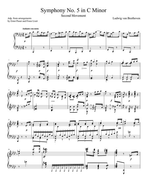 Piano Music Sheets Symphony No 5 In C Minor 2nd Movement Solo Piano By